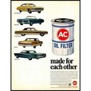 1967 AC Oil Filter Vintage Print Ad Chevy Cadillac Pontiac Oldsmobile Wall Art